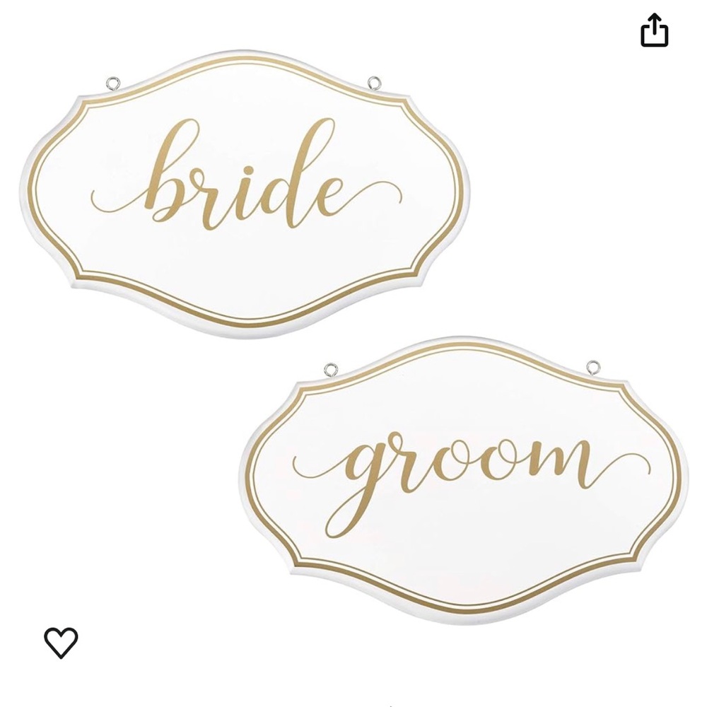 Lillian Rose Gold/White Bride & Groom Chair Signs (11”X 7”)